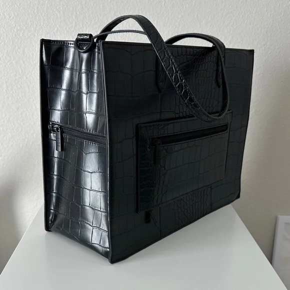 BEIS Black Croc-Embossed Work Tote - Picture 5 of 7